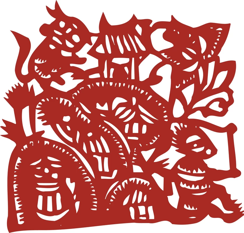 中国风中式传统喜庆民俗人物动物窗花剪纸插画边框AI矢量PNG素材【1457】